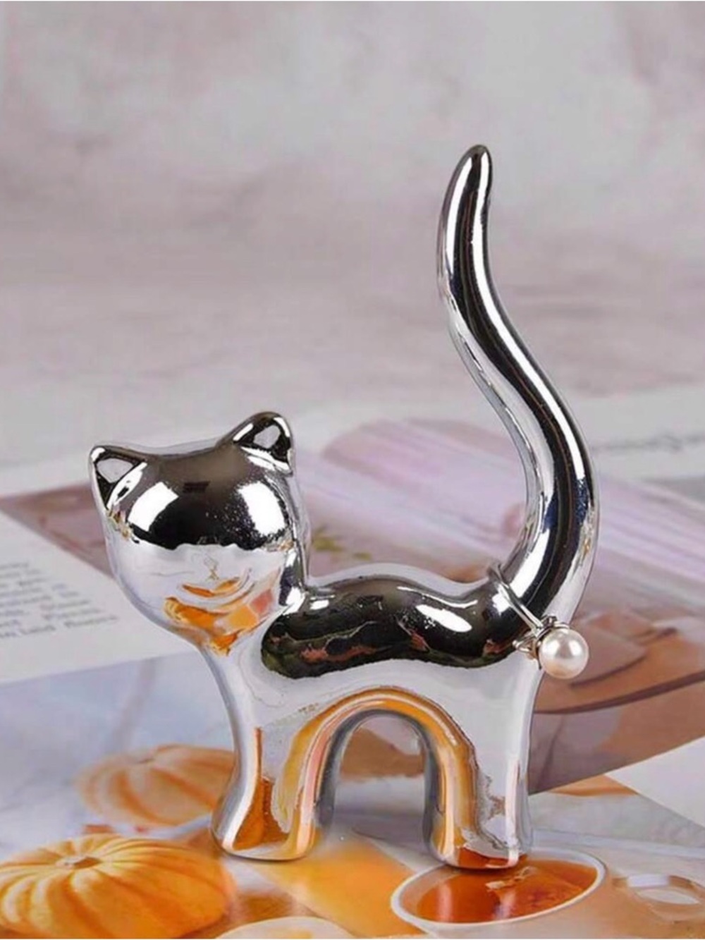 Silver Cat Ring Holder